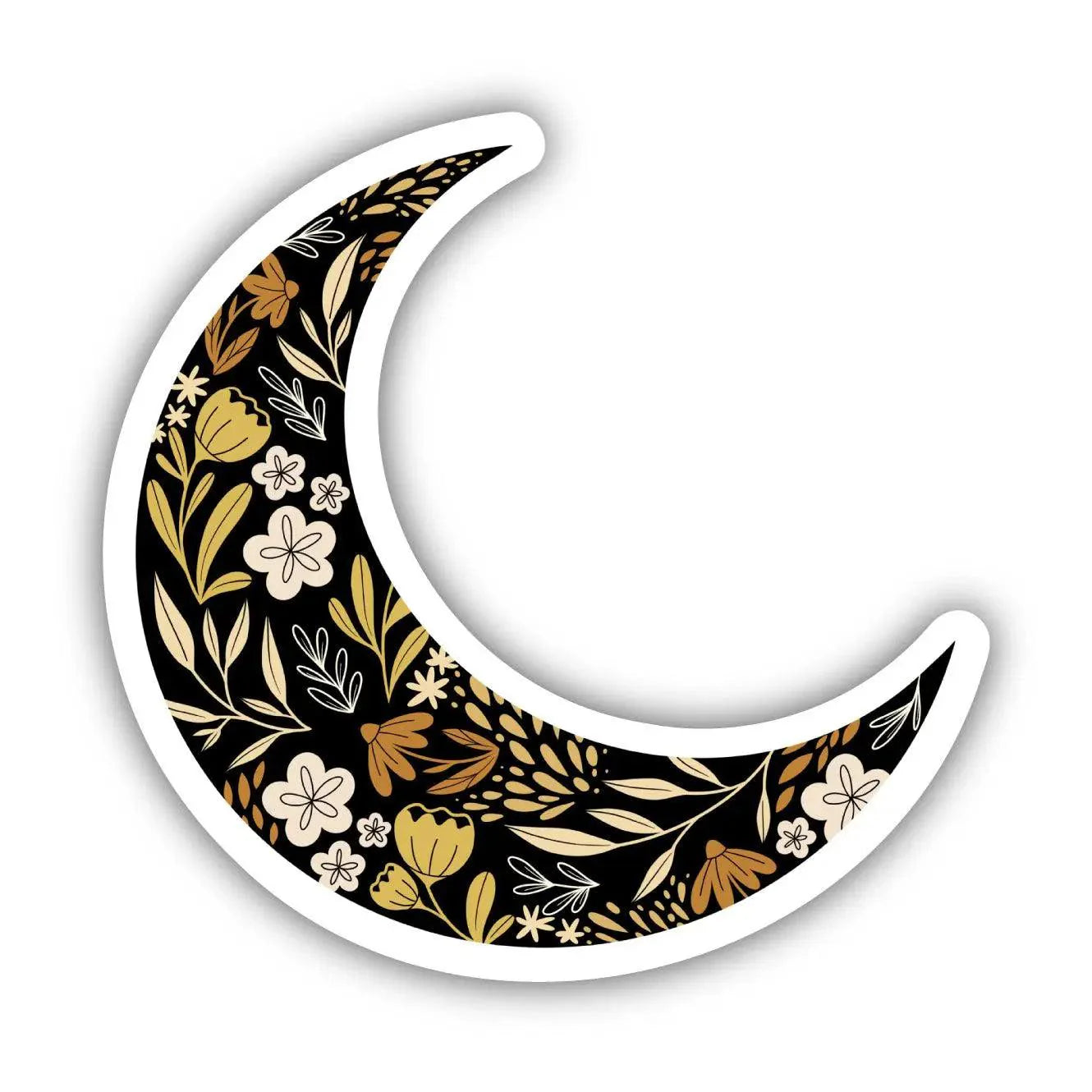 moon shaped sticker. floral pattern moon shape sticker. 