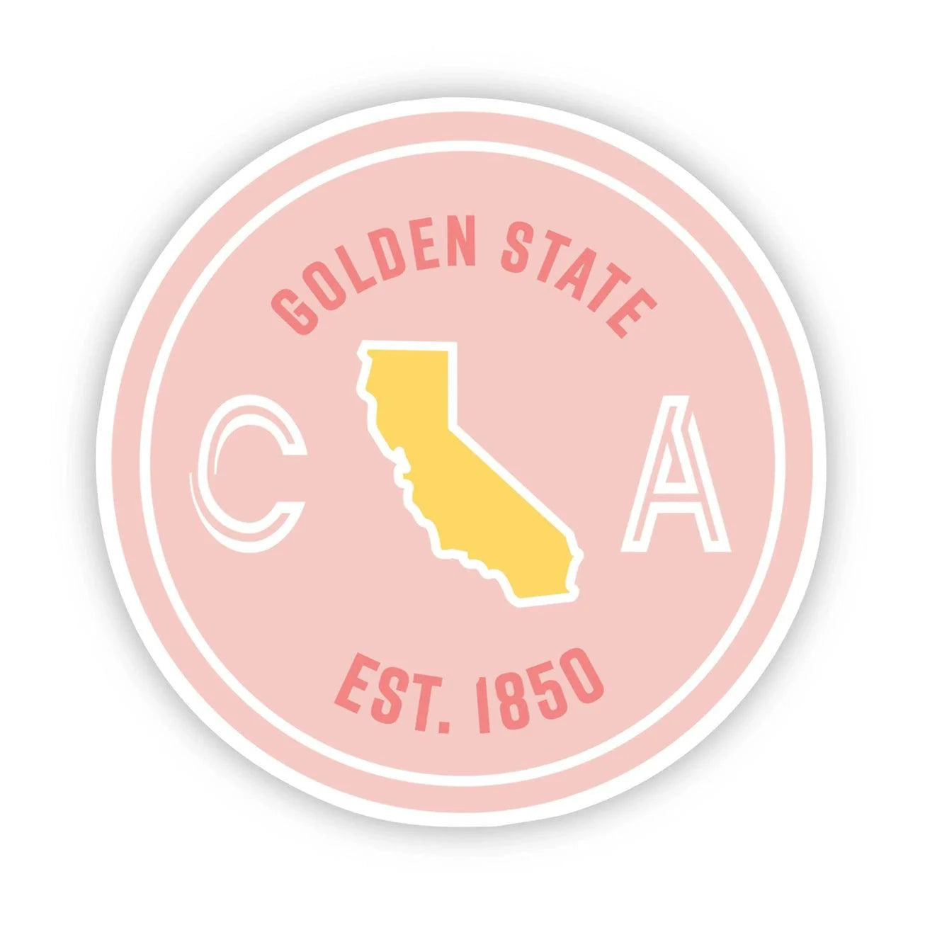 golden state sicker. california sticker. pink and yellow. state of california sticker. 