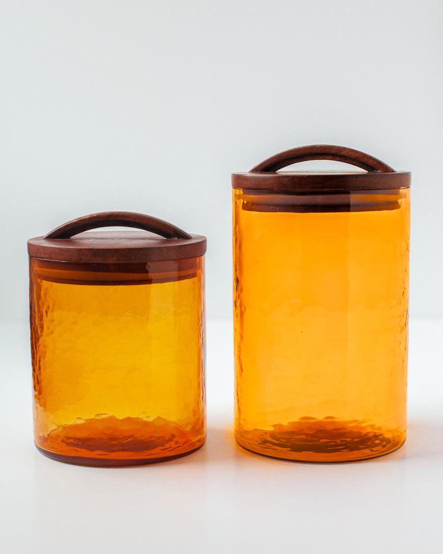 Hammered Glass Canisters With Wood Lid | Handblown in India - Sunday Golden