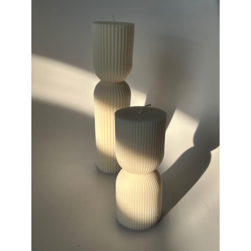 Striped Column Candle | Pillar Soy Decorative Candle - Sunday Golden