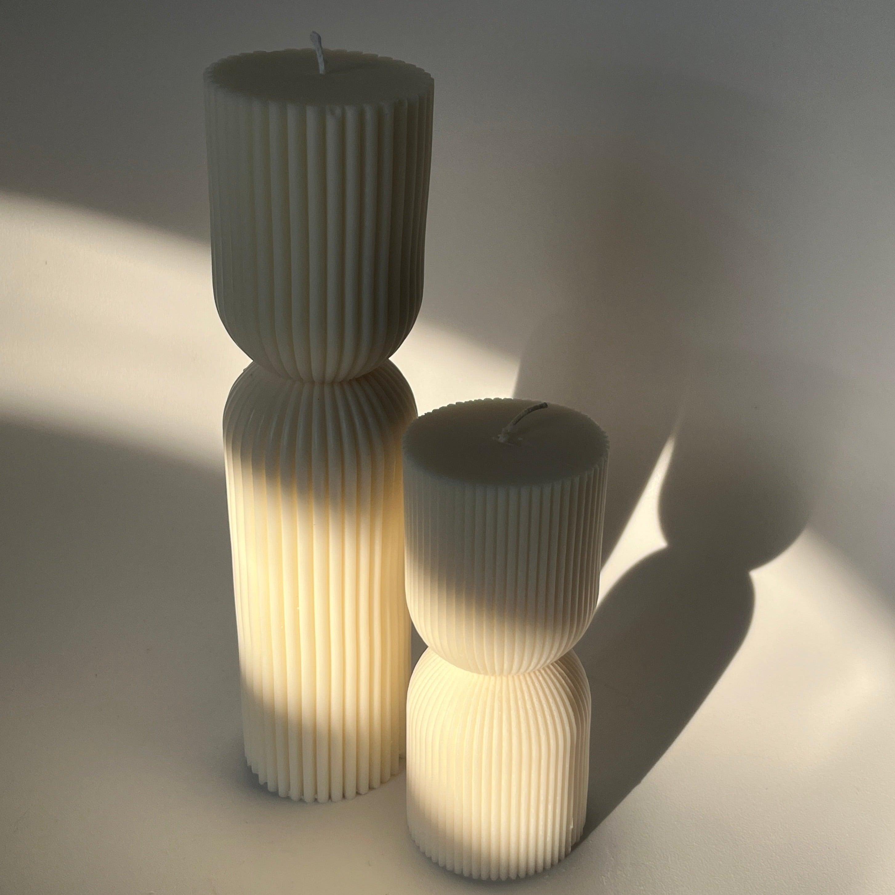 Striped Column Candle | Pillar Soy Decorative Candle - Sunday Golden