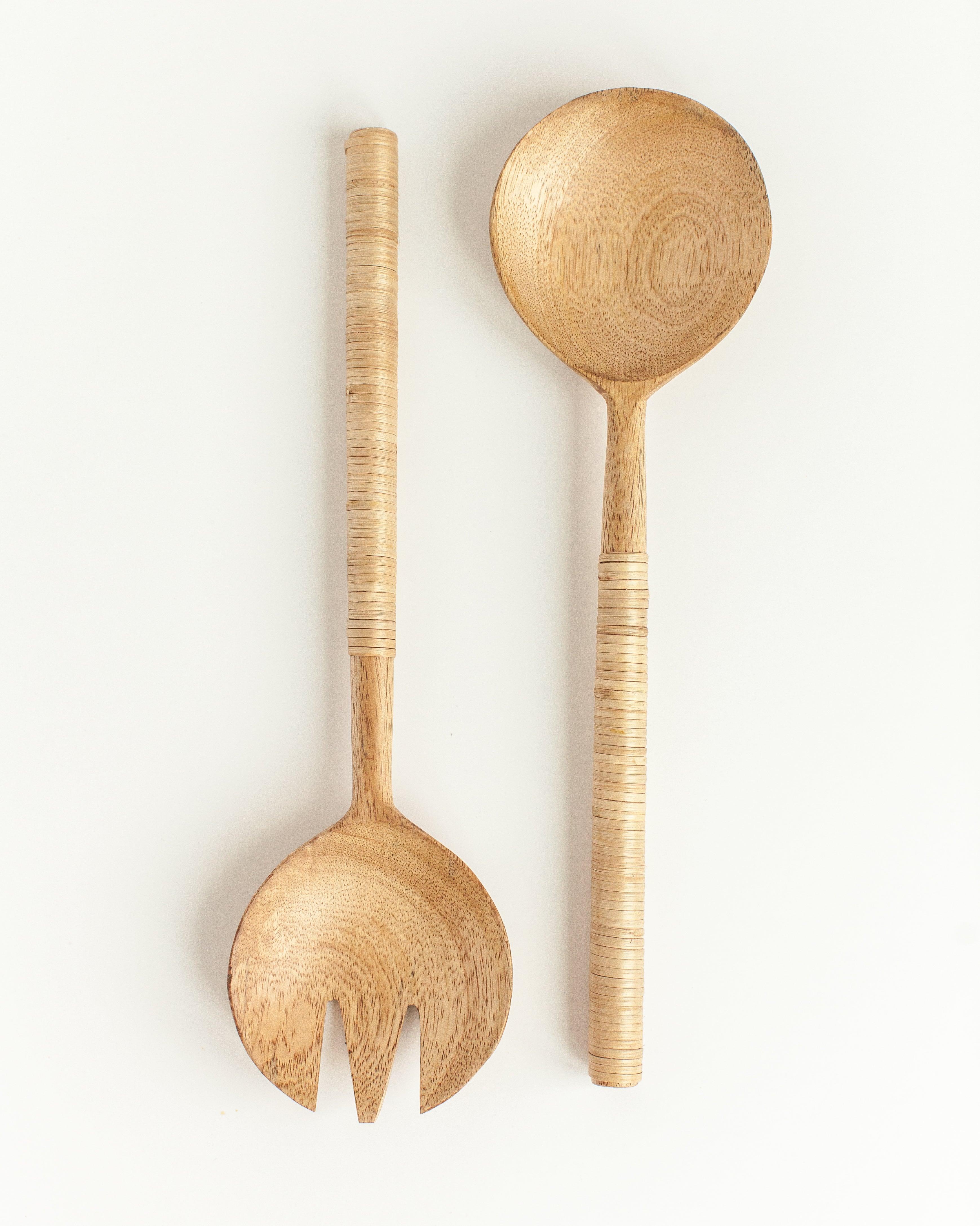 Thin Woven Mango Wood Salad Servers - Sunday Golden