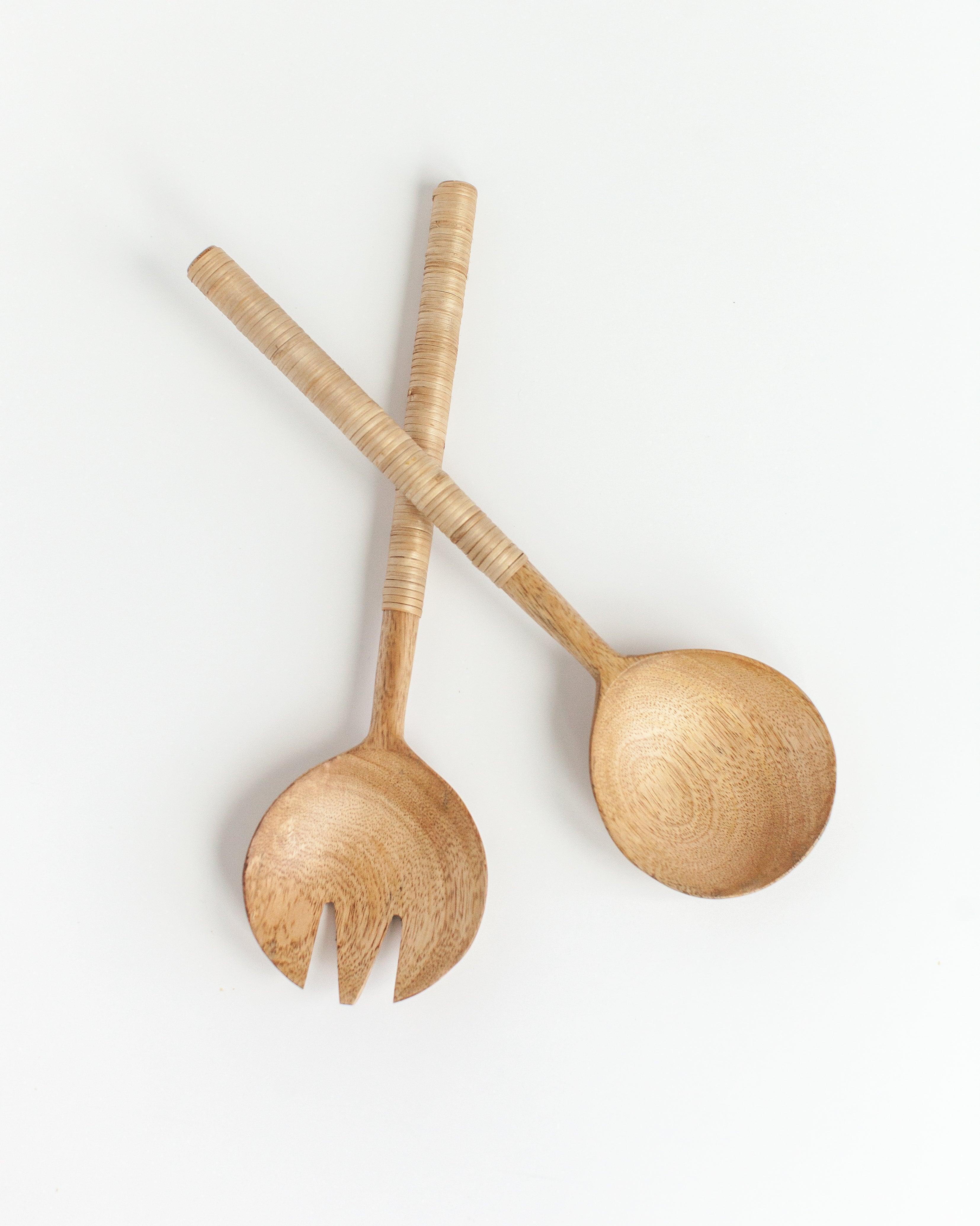 Thin Woven Mango Wood Salad Servers - Sunday Golden