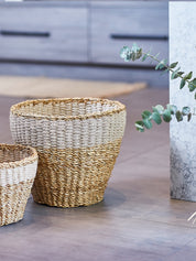 Seagrass Jute Planter basket. Size: Approximately - (L) 11” tall x 12.5” round - (S) 7.5” tall x 10.5” 