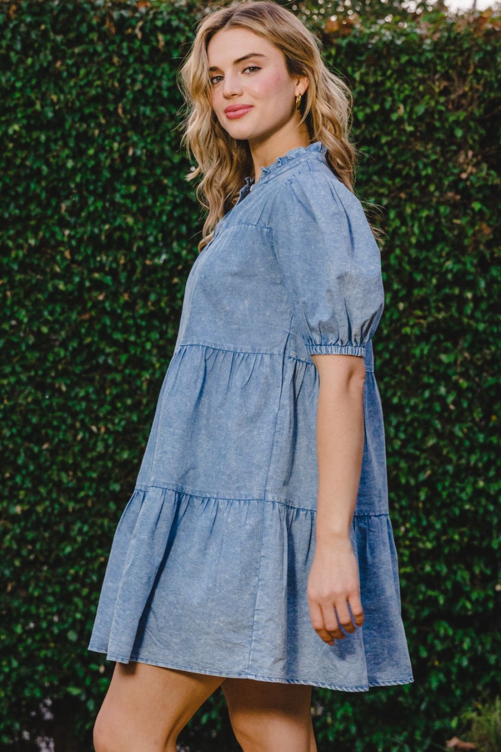 Washed Tiered Mini Denim Dress