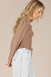 Forever Femme Floral  Smocked Neck Top. Brown Checks Color. 