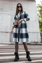 Plaid Button Up Lapel Collar Coat - Sunday Golden