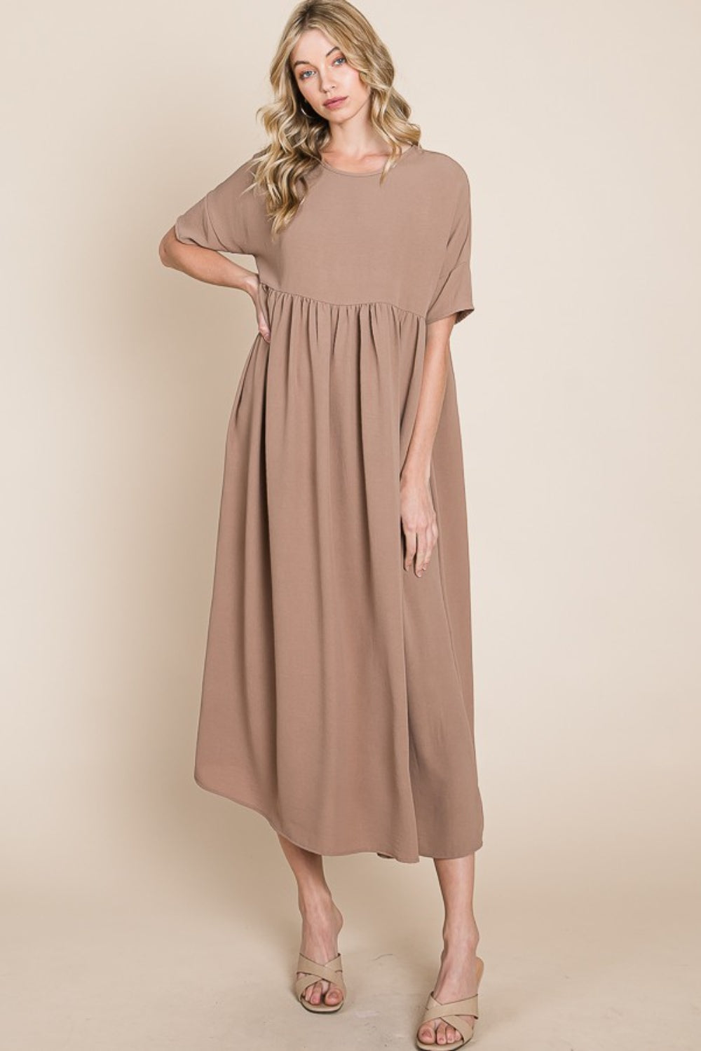 Round Neck Ruched Midi Dress