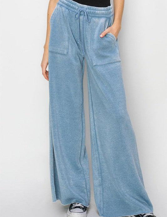 High Rise Wide Leg Drawstring Pants - Sunday Golden