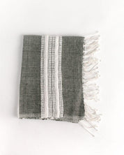 Aden Cotton Hand Towel. Measures 21 x 27 inches. Machine wash and dry.  hand-woven in Ethiopia. 6 color ways. grey with natural. 