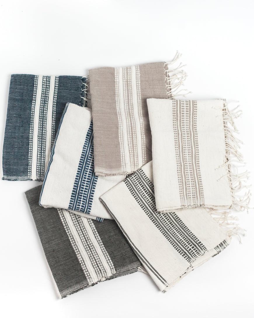 Aden Cotton Hand Towel. Measures 21 x 27 inches. Machine wash and dry.  hand-woven in Ethiopia. 6 color ways. 