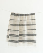 Ethically crafted in Ethiopia. Cotton throw blanket. Measures 38 x 72 inches. natural with grey. 