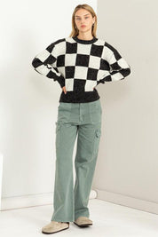  Checkered Long Sleeve Sweater