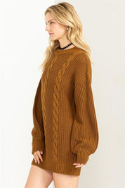 Cable-Knit Ribbed Mini Sweater Dress - Sunday Golden