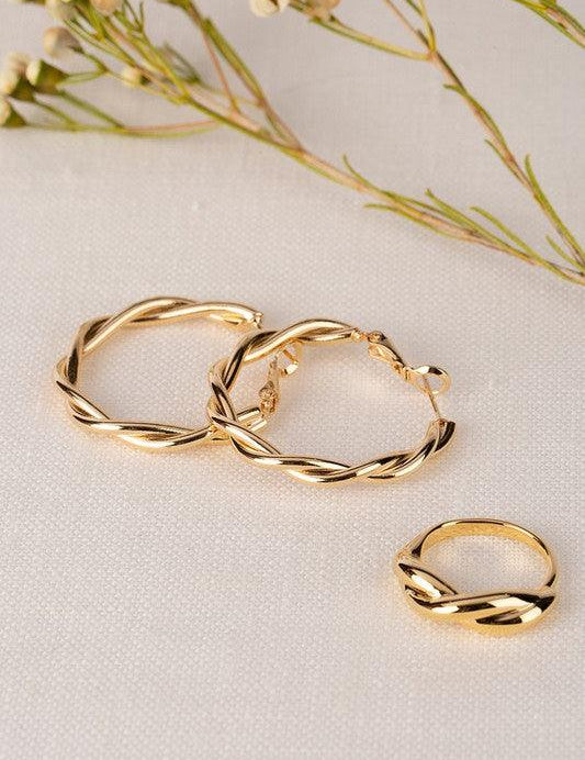 Big Wave Ring and Earring Set - Sunday Golden