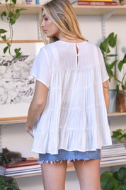 Solid Flared Short Sleeve Top