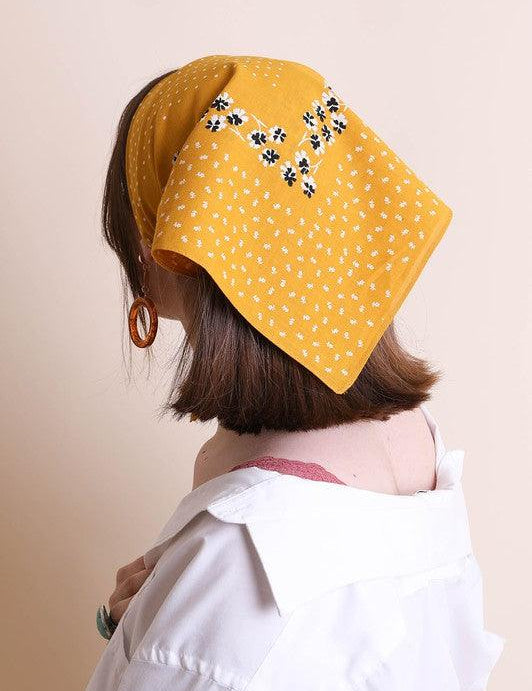 Dot and Floral Border Bandana Scarf - Sunday Golden