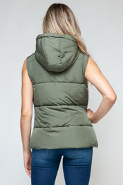 Snap and Zip Closure Hooded Vest | Olive