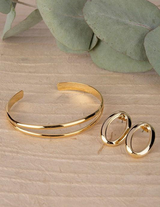 Oval Earring + Bracelet Set - Sunday Golden