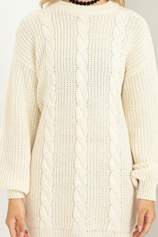 Cable-Knit Ribbed Mini Sweater Dress - Sunday Golden