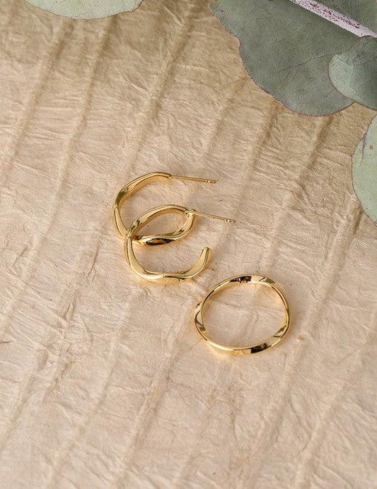 Ripple ring and earring set - gold - Sunday Golden