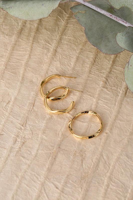 Ripple ring and earring set - gold - Sunday Golden