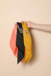 Dot and Floral Border Bandana Scarf - Sunday Golden