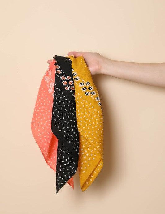 Dot and Floral Border Bandana Scarf - Sunday Golden