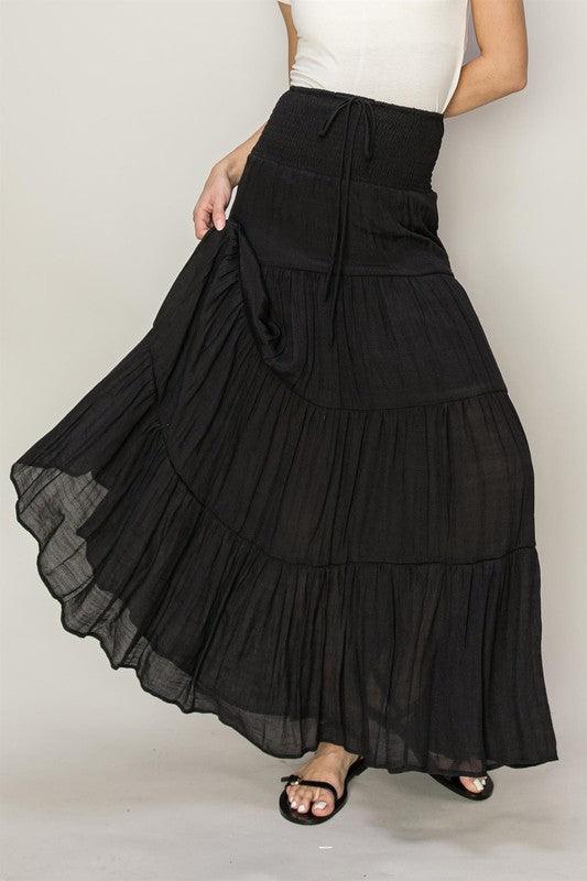 D-Drawstring Waist Tiered Maxi Skirt - Sunday Golden