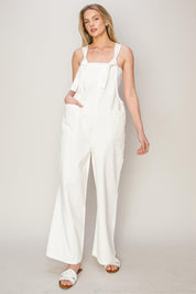 Washed Twill Knotted Strap Overalls