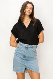 Always a Delight Short Sleeve Linen Top - Sunday Golden