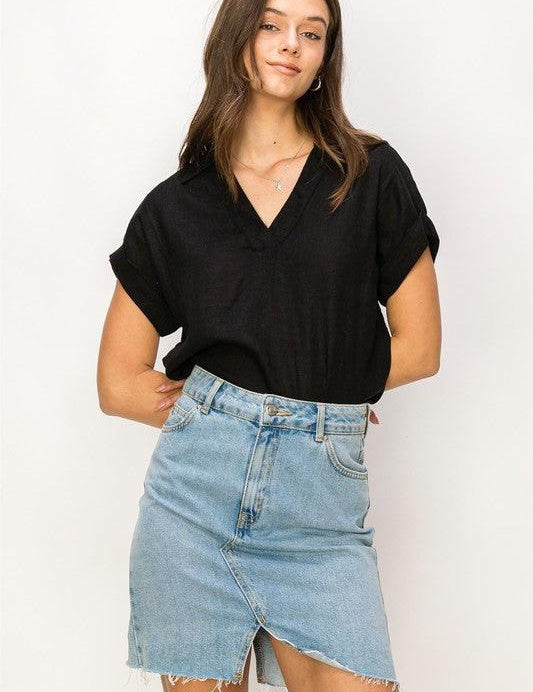 Always a Delight Short Sleeve Linen Top - Sunday Golden