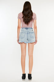 Distressed High Waist Denim Shorts with Pockets