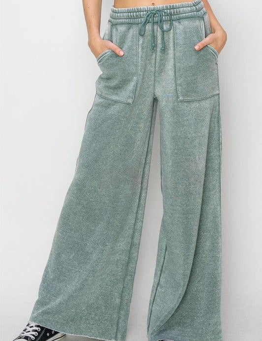 High Rise Wide Leg Drawstring Pants - Sunday Golden