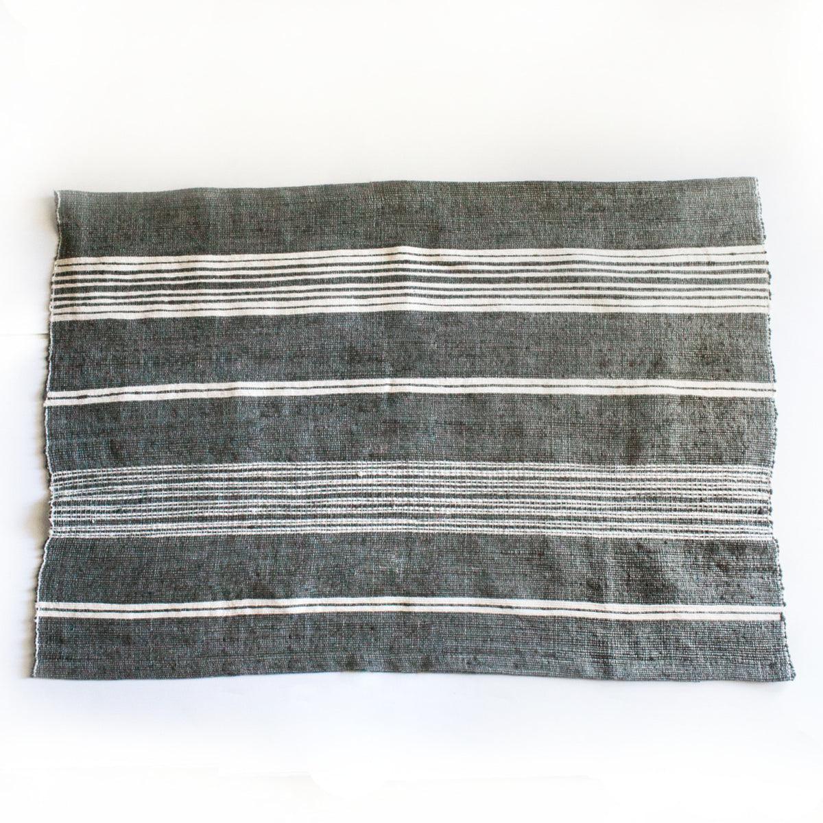 Aden Cotton Bath Mat. 24 x 36 inches.  Hand-spun Ethiopian cotton. woven from thick hand-spun cotton. grey with natural. 