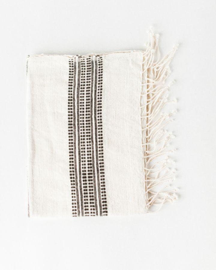 Aden Cotton Hand Towel. Measures 21 x 27 inches. Machine wash and dry.  hand-woven in Ethiopia. 6 color ways. natural with grey. .