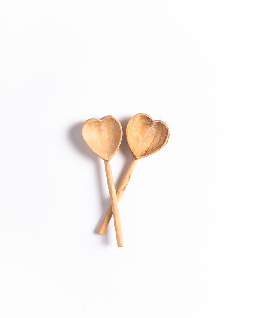 Olive Wood Heart Teaspoon Pair - Sunday Golden