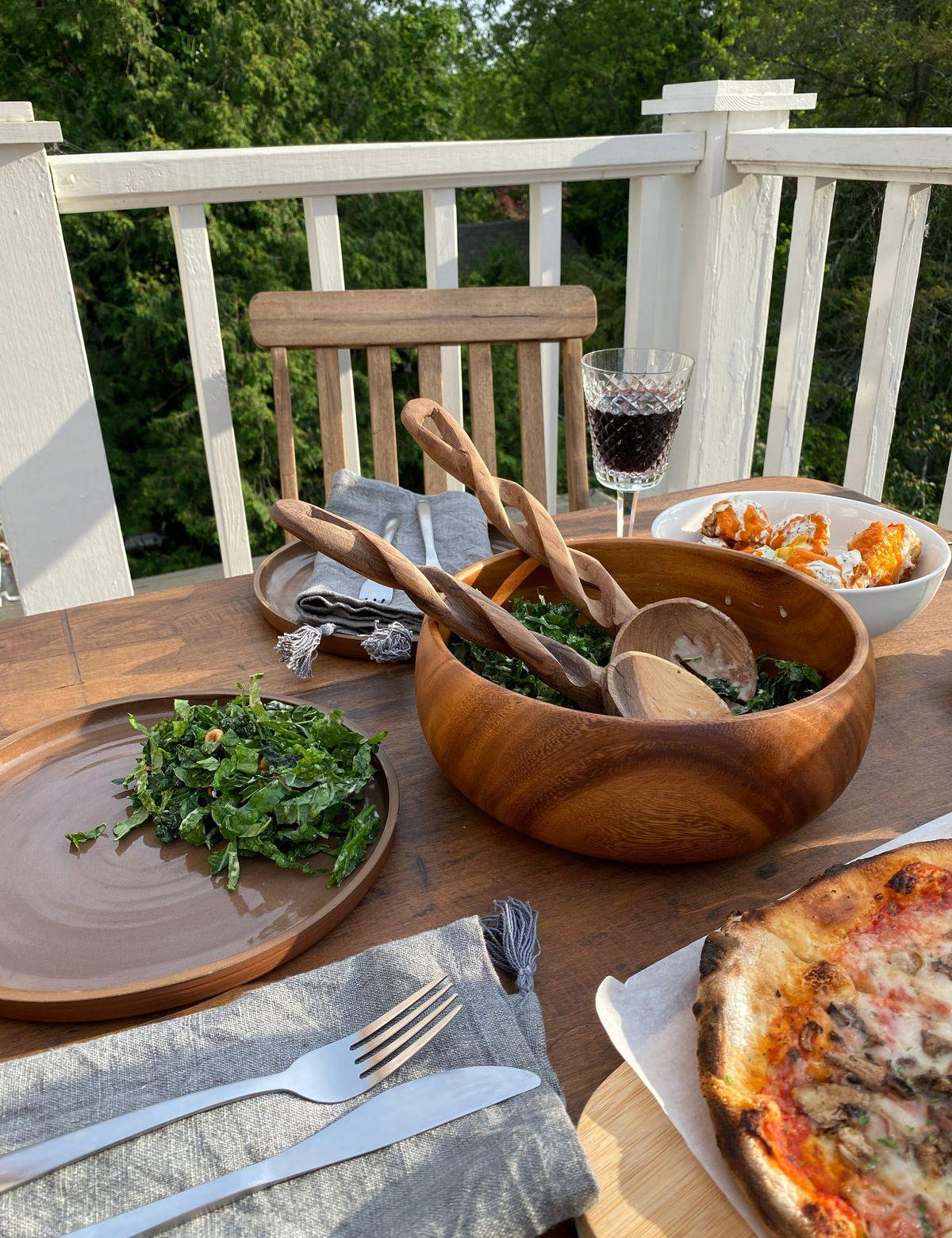 Olive Wood Spiral Salad Servers - Sunday Golden