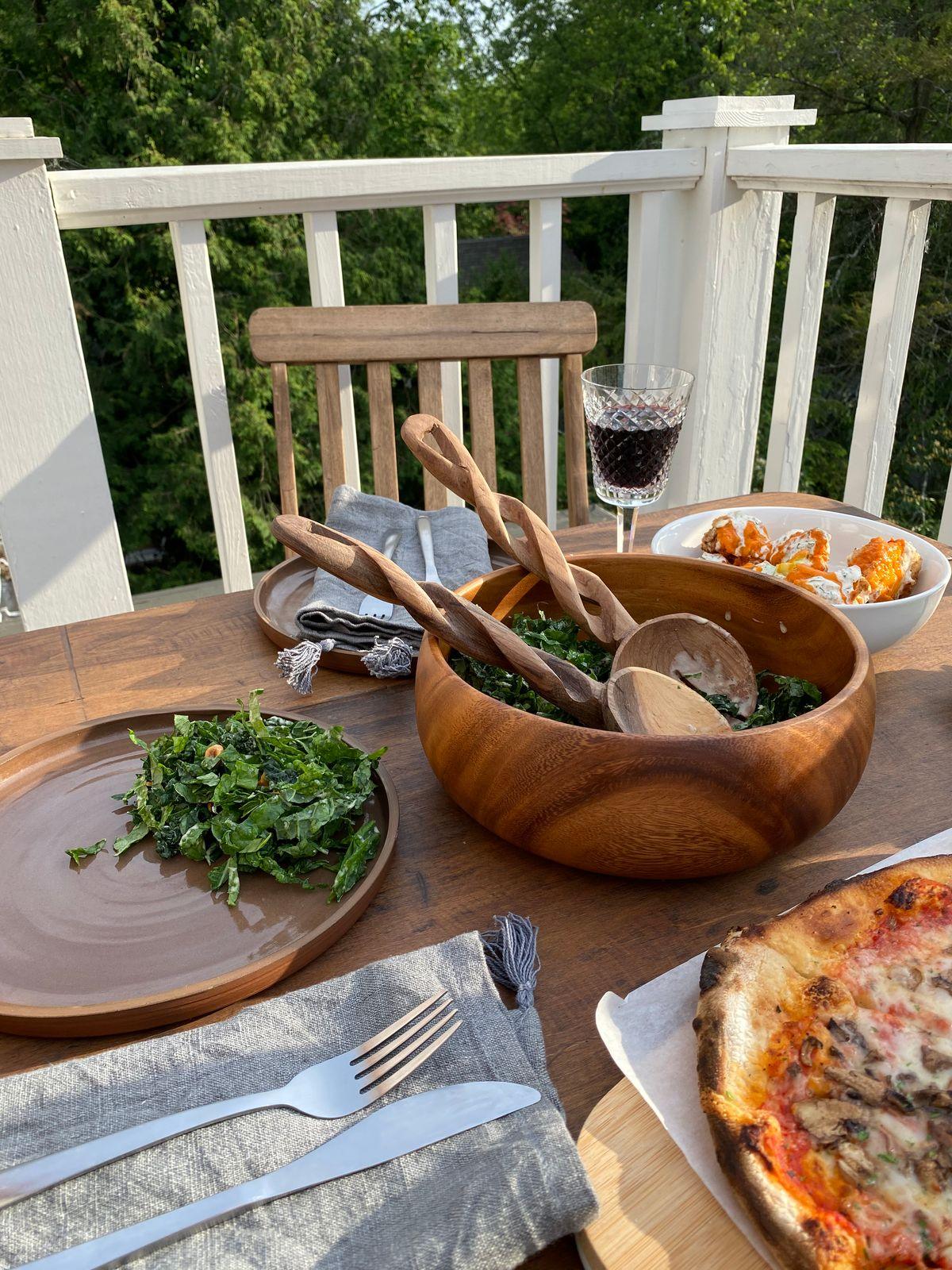 Olive Wood Spiral Salad Servers - Sunday Golden