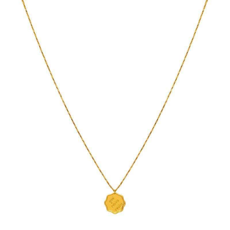 18k gold plated brass  necklace. lobster claw closure 17” with a 2” extender 18mm pendant. gold layering necklace. 