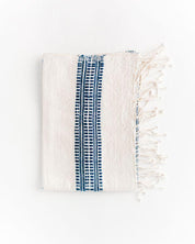 Aden Cotton Hand Towel. Measures 21 x 27 inches. Machine wash and dry.  hand-woven in Ethiopia. 6 color ways. natural with navy..